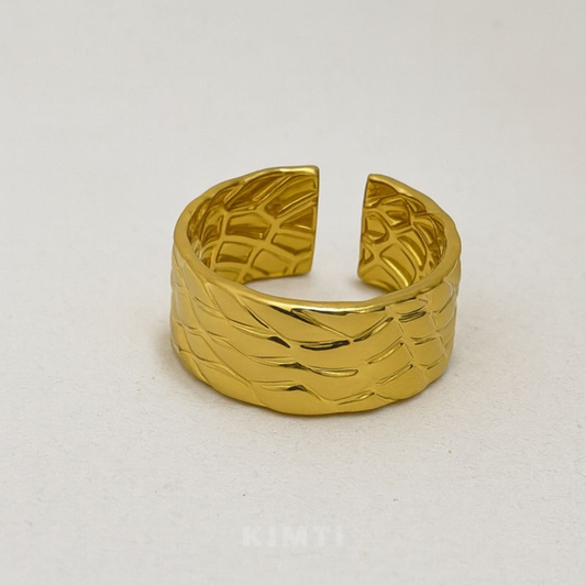18K Gold Plated Bold Plain Cuff Ring