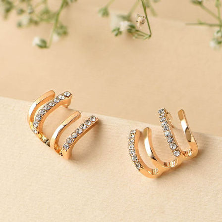 Diamond Four Claw Golden Stud Earrings