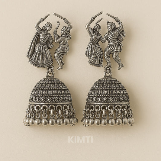 Silver Oxidised Navaratri Jhumka Earring