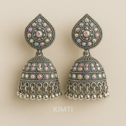 Silver Multi Colour Oxidised Jhumka Earring