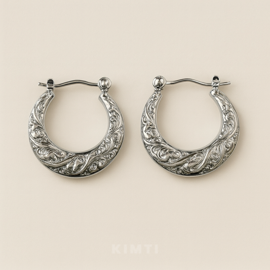 Anti-Tarnish Ethnic Paisley Design Hoops