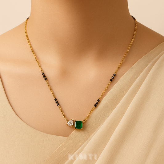 18K Gold Plated Green Stone Minimal Mangalsutra
