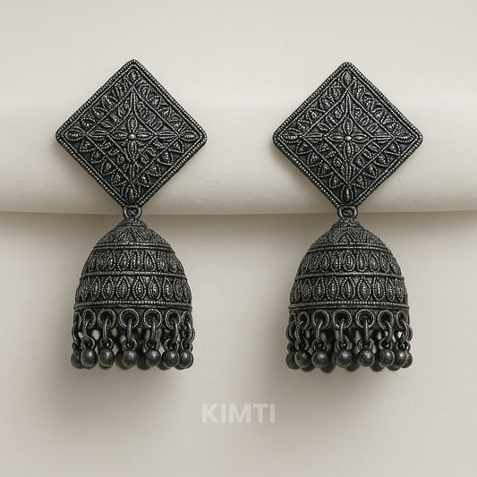 Black Oxidised Triangle Jhumka Earring
