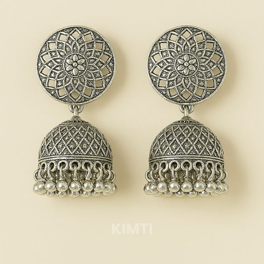 Silver Oxidised Jhumka Earring