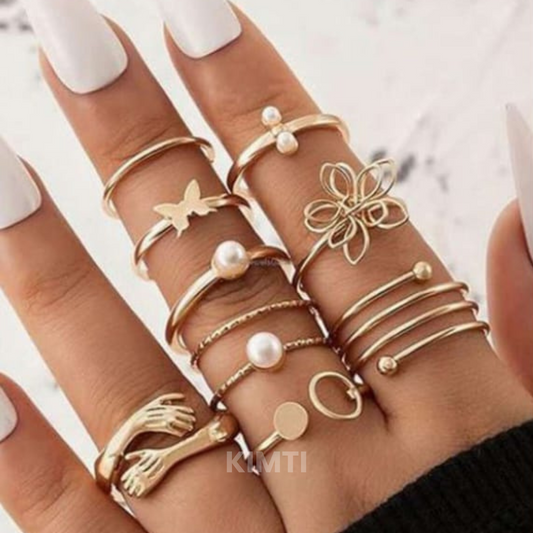 Set  9 Jewels Galaxy Gold Plated Stackable Ring Stack