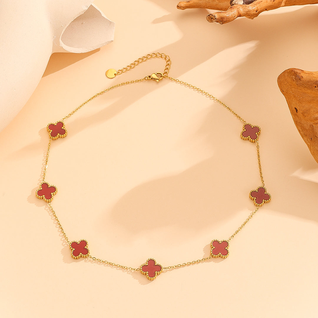 Gold Red Flower Station Necklace