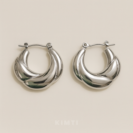 Anti-Tarnish Wave Swirl Round Hoops