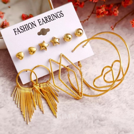 Set Of 6 Gold-Plated Studs & Hoop Earring Card