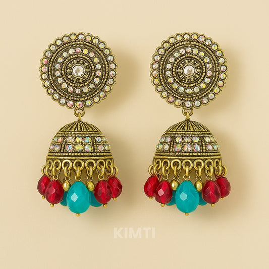 Multi Colour Oxidised Jhumka Earring
