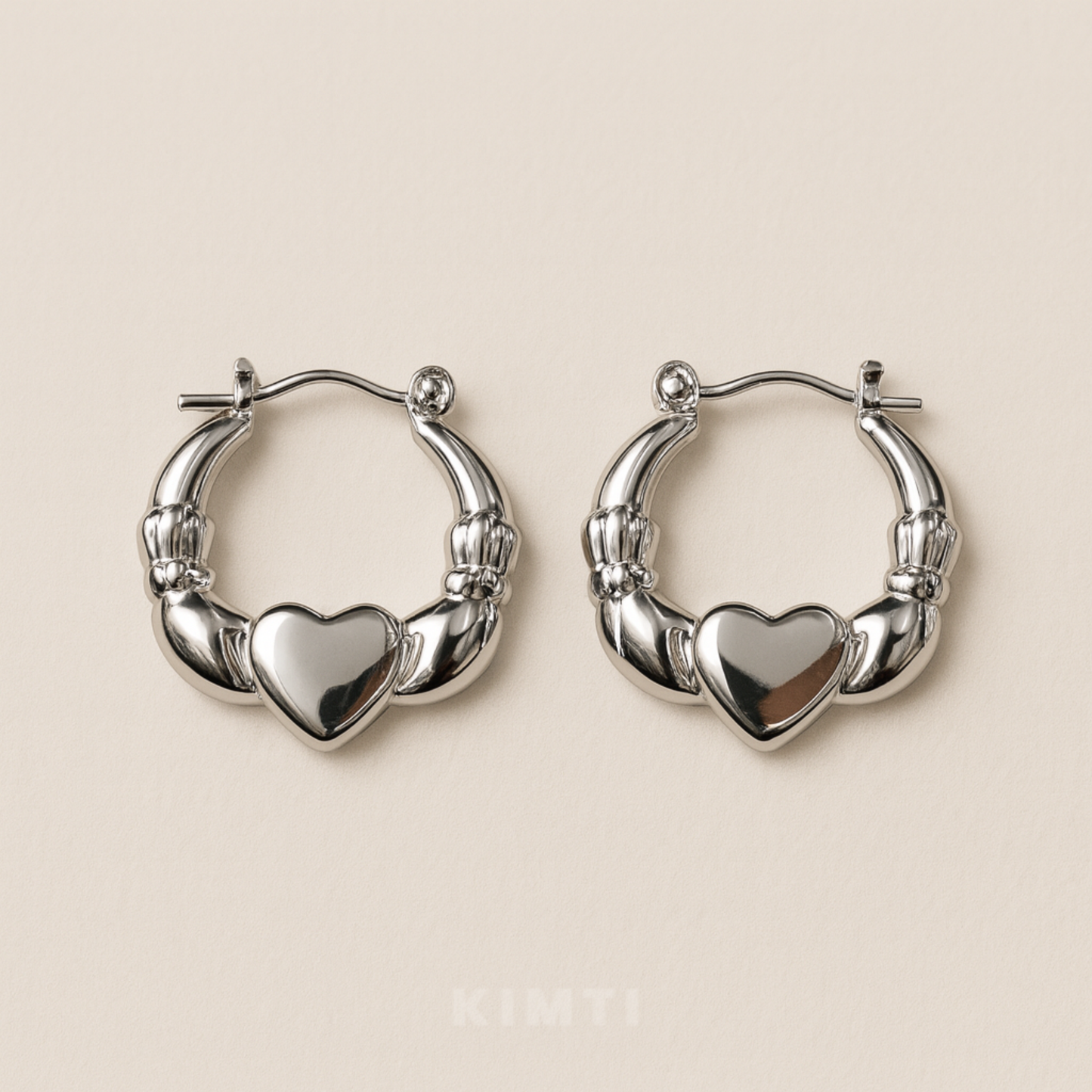 Anti-Tarnish Thick Heart Motif Designer Hoops