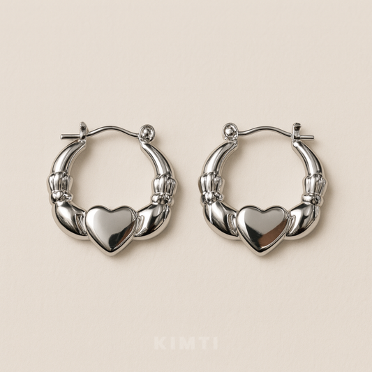 Anti-Tarnish Thick Heart Motif Designer Hoops