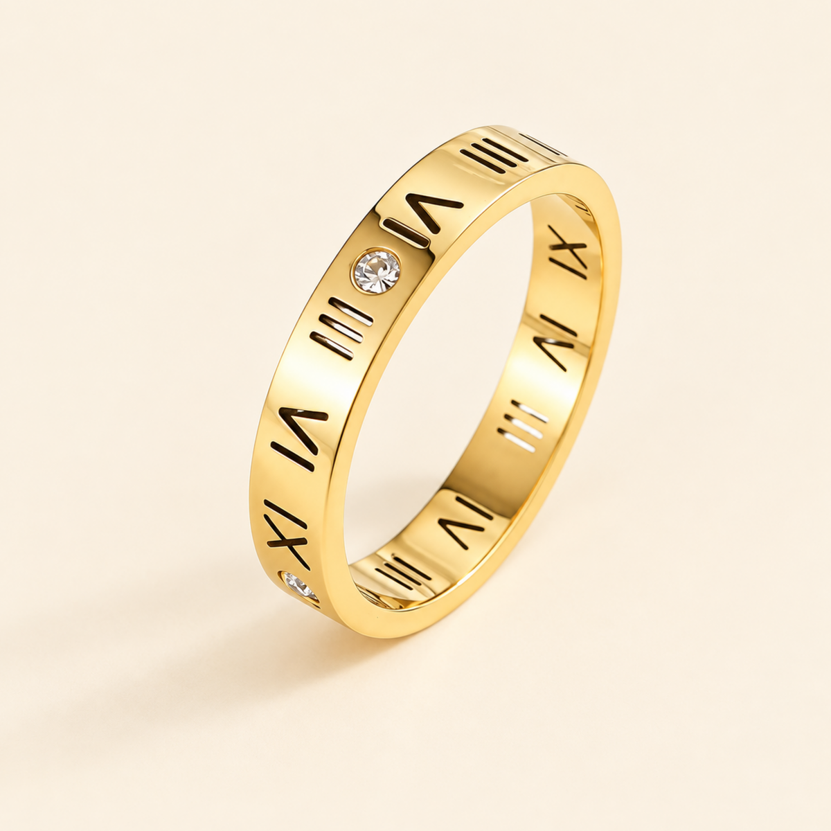18k Gold Plated Zircon Hollow Roman Numerals