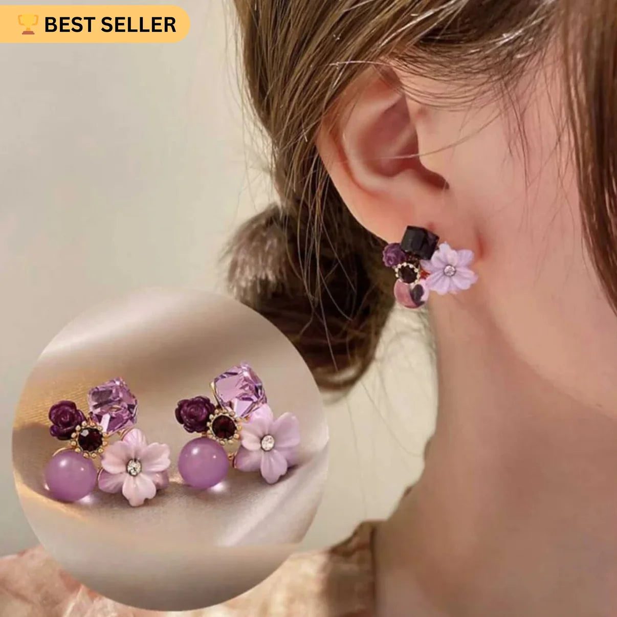 Crown Purple Stud Earrings With Gift Box