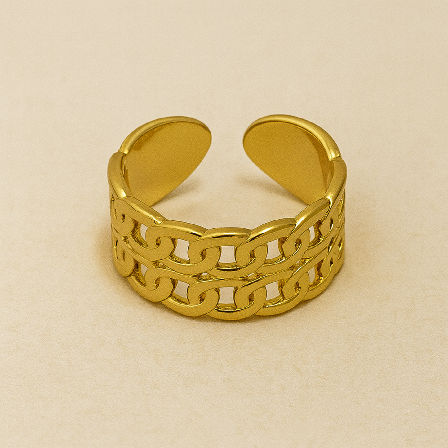 18K Gold Plated Double Chain Statement Ring