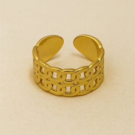 18K Gold Plated Double Chain Statement Ring
