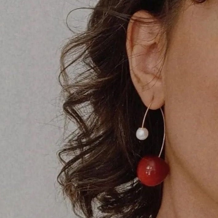 Elite Pearl Red Cherry Earring