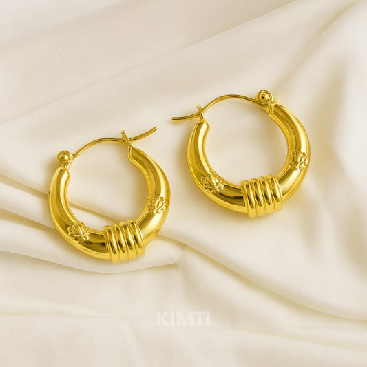 18K Gold Plated Gold Round Hoops  Anti Tarnish Earring