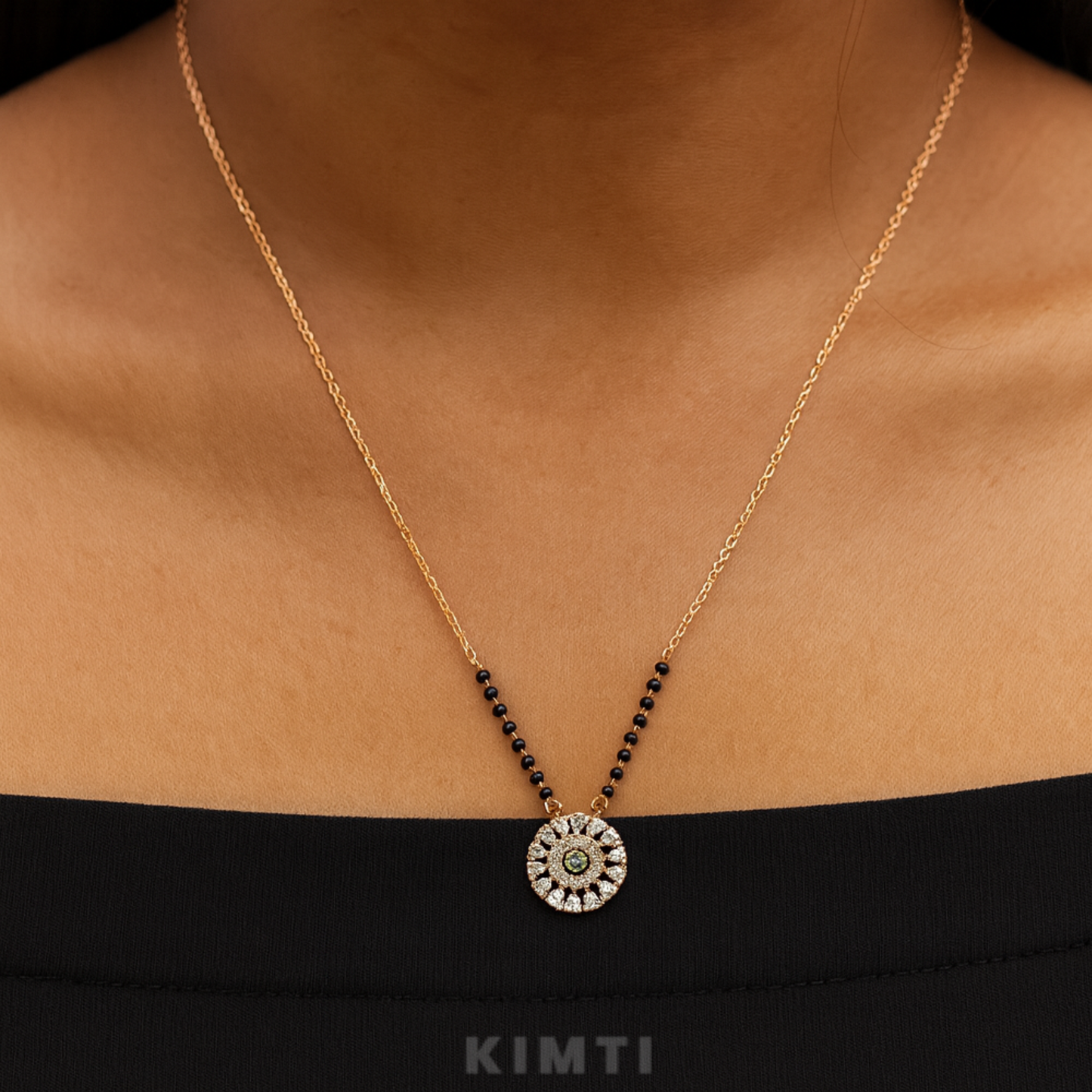 18K Gold Plated Designer Round Pendant Mangalsutra