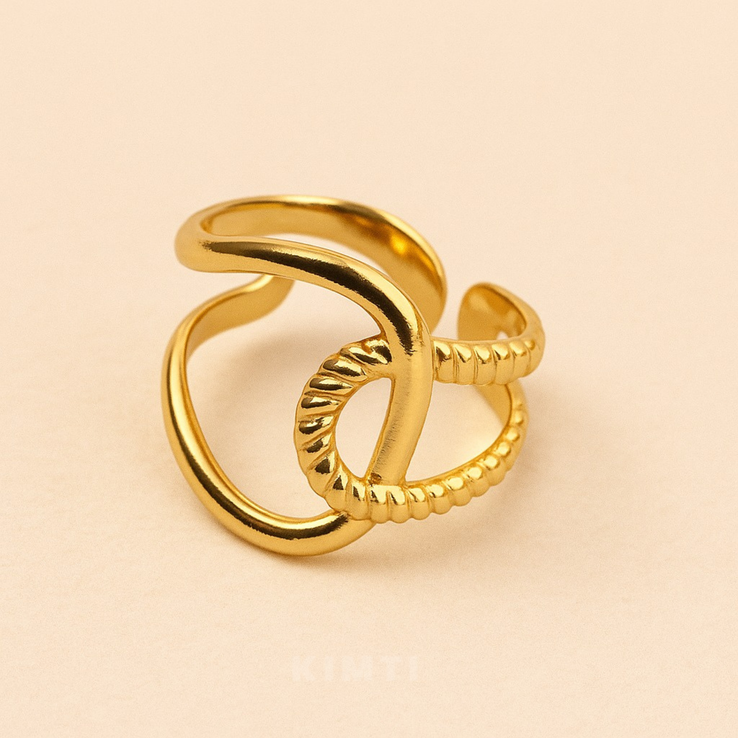 18K Gold Plated Halo Curve Ring for Women