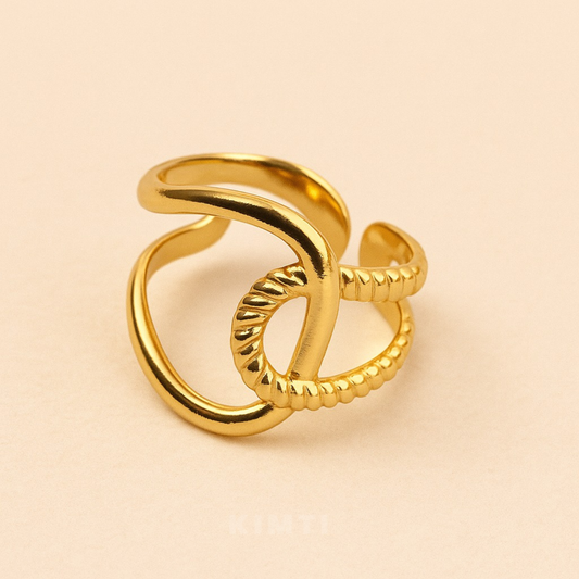 18K Gold Plated Halo Curve Ring for Women