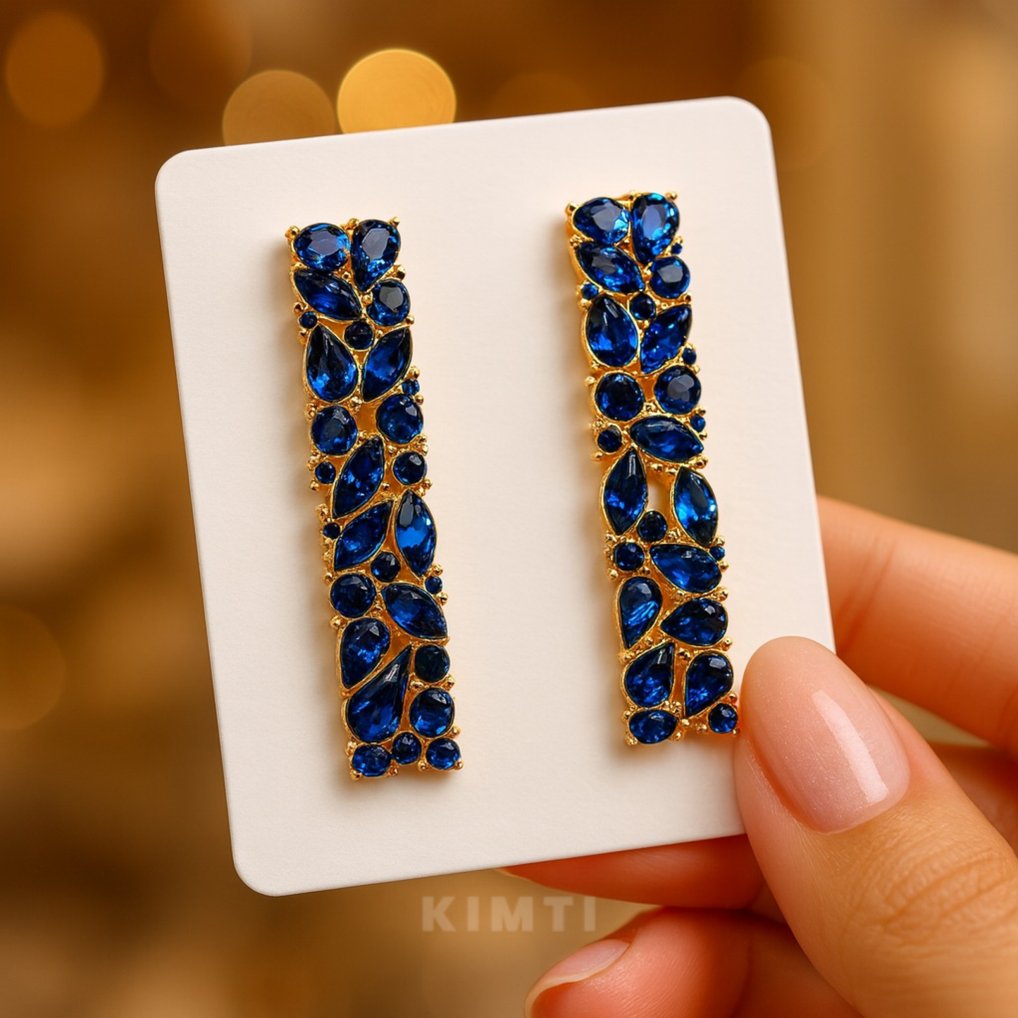 Blue Sapphire Long Bar Earrings