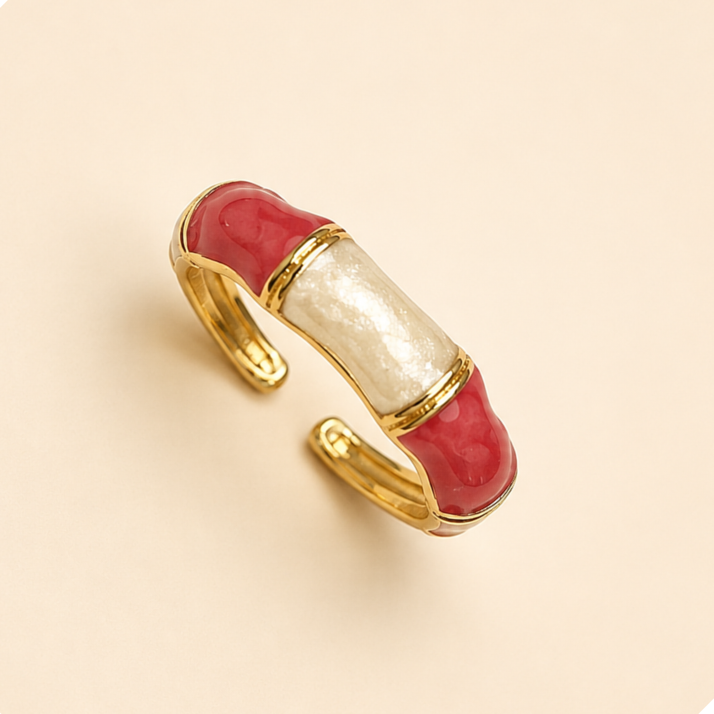 Scarlet Pearl Wave  Adjustable Ring