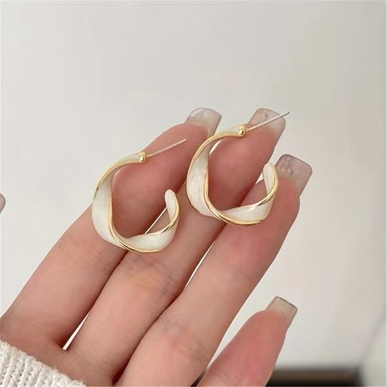 White Twisted Hoops Earring