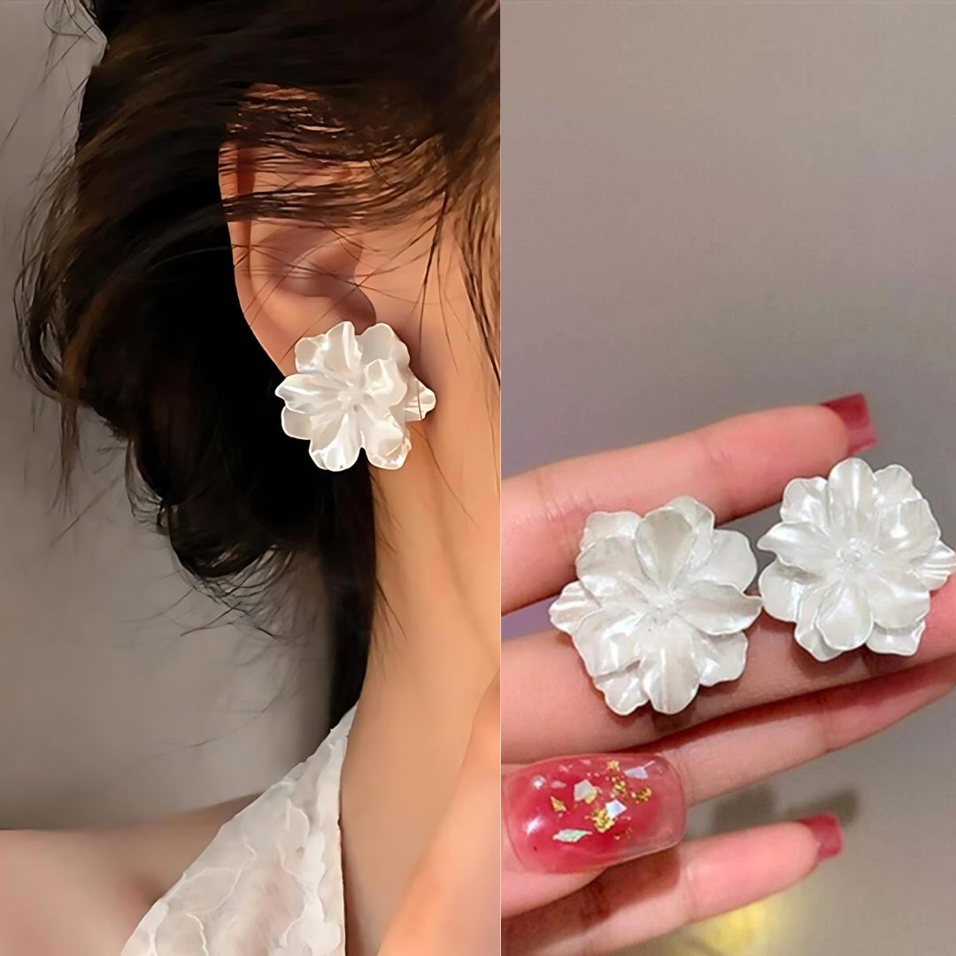 White Flower Stud Earrings