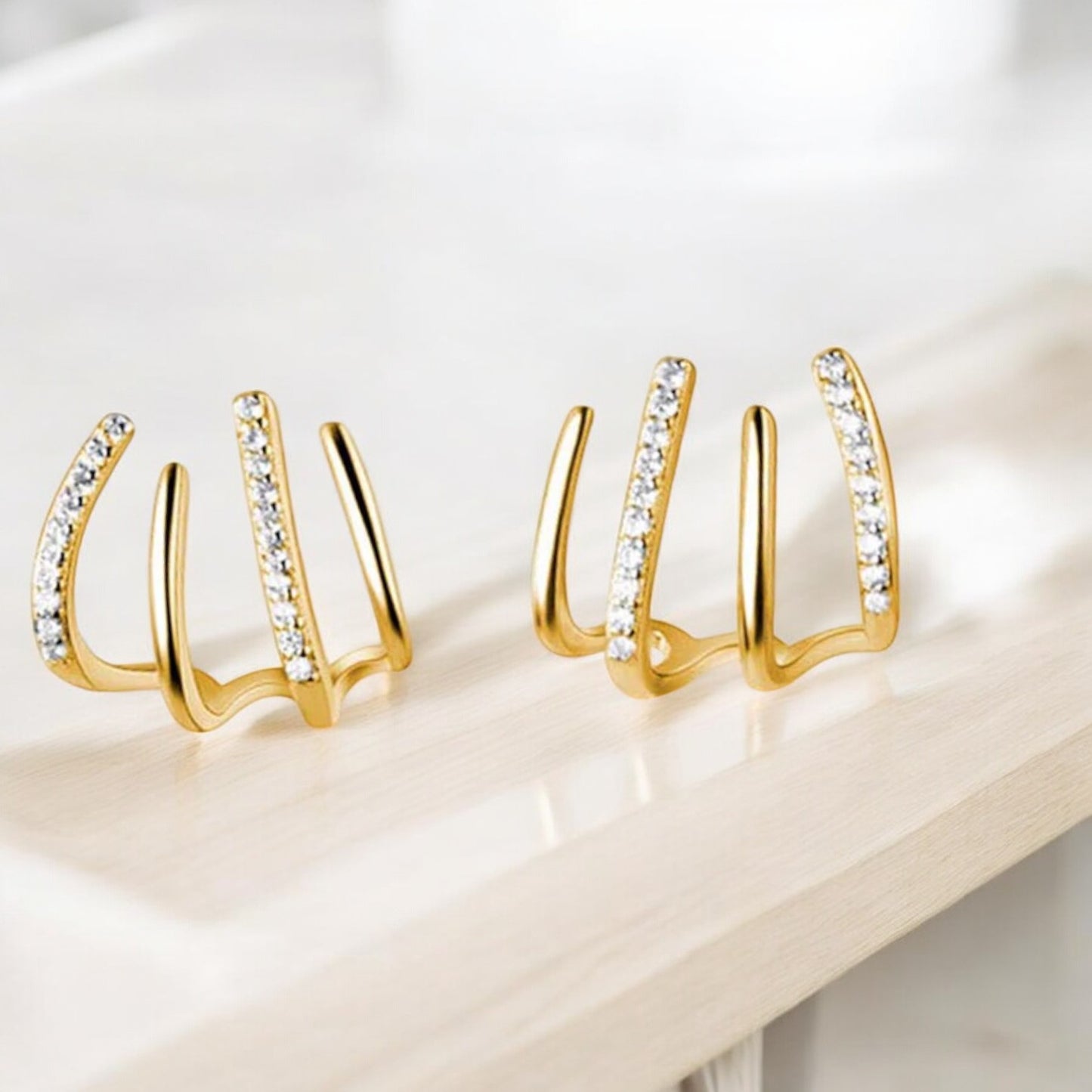 Diamond Four Claw Golden Stud Earrings