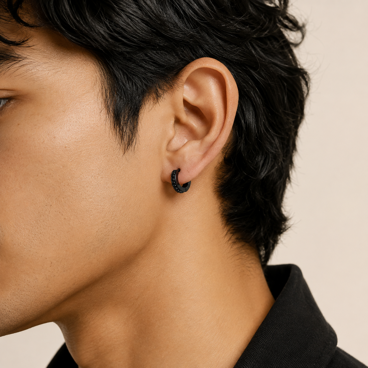 Men-Black One Side Earrings