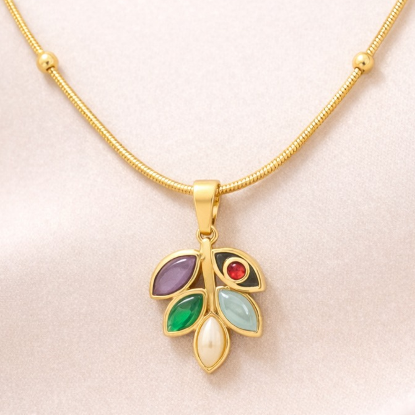 18K Gold Plated Multicolor Leaf Pendant Necklace