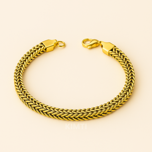 Men-18K Gold Plated Double Layer Wheat Chain Bracelet
