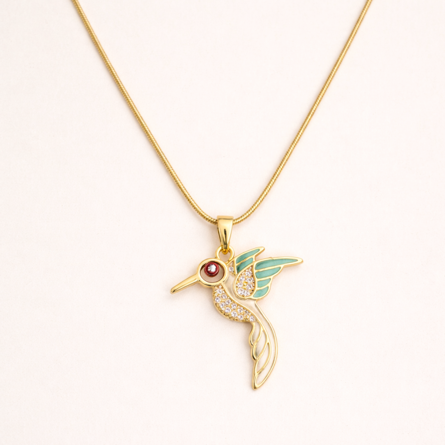18k Gold Plated Elysia Hummingbird Charm Necklace
