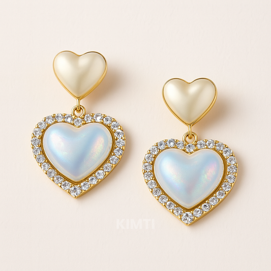 Glimmer Love – White Heart Drop Earrings