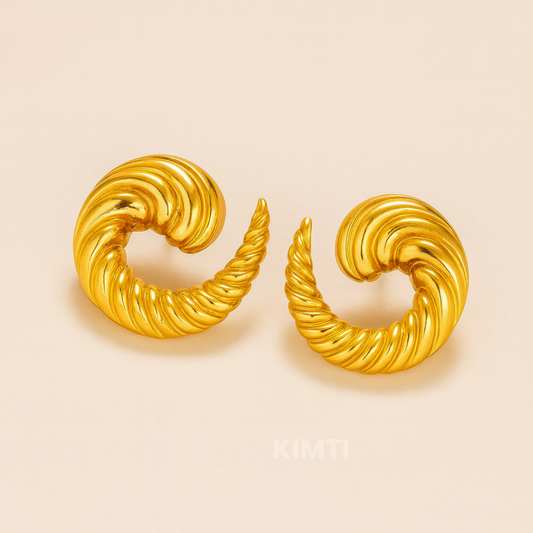 18k Gold Plated Gilded Swirl Crescents Earring