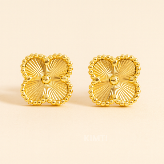 Golden Clover Floral Stud Earring