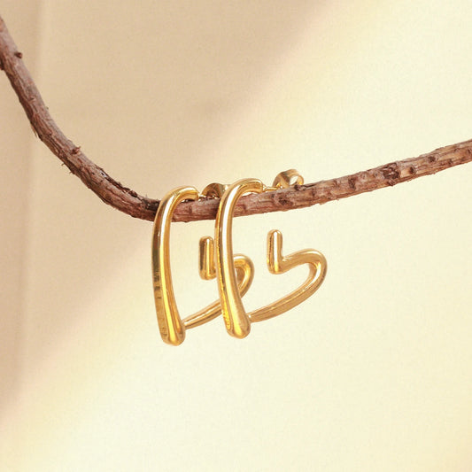 Amorelle 18 K Gold Plated Open Heart Hoops