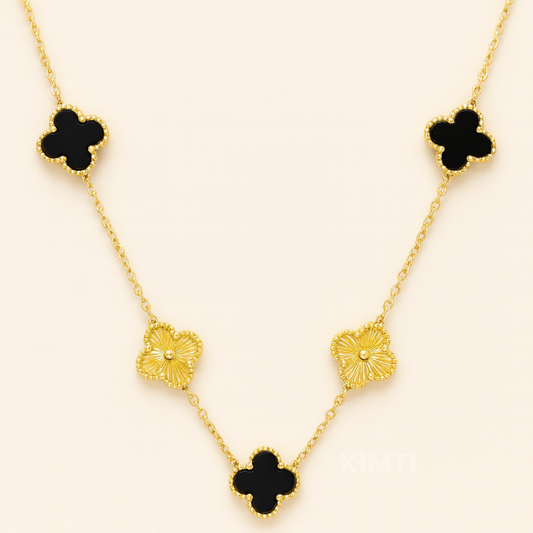 Golden Black Clover Anti Tarnish Necklace