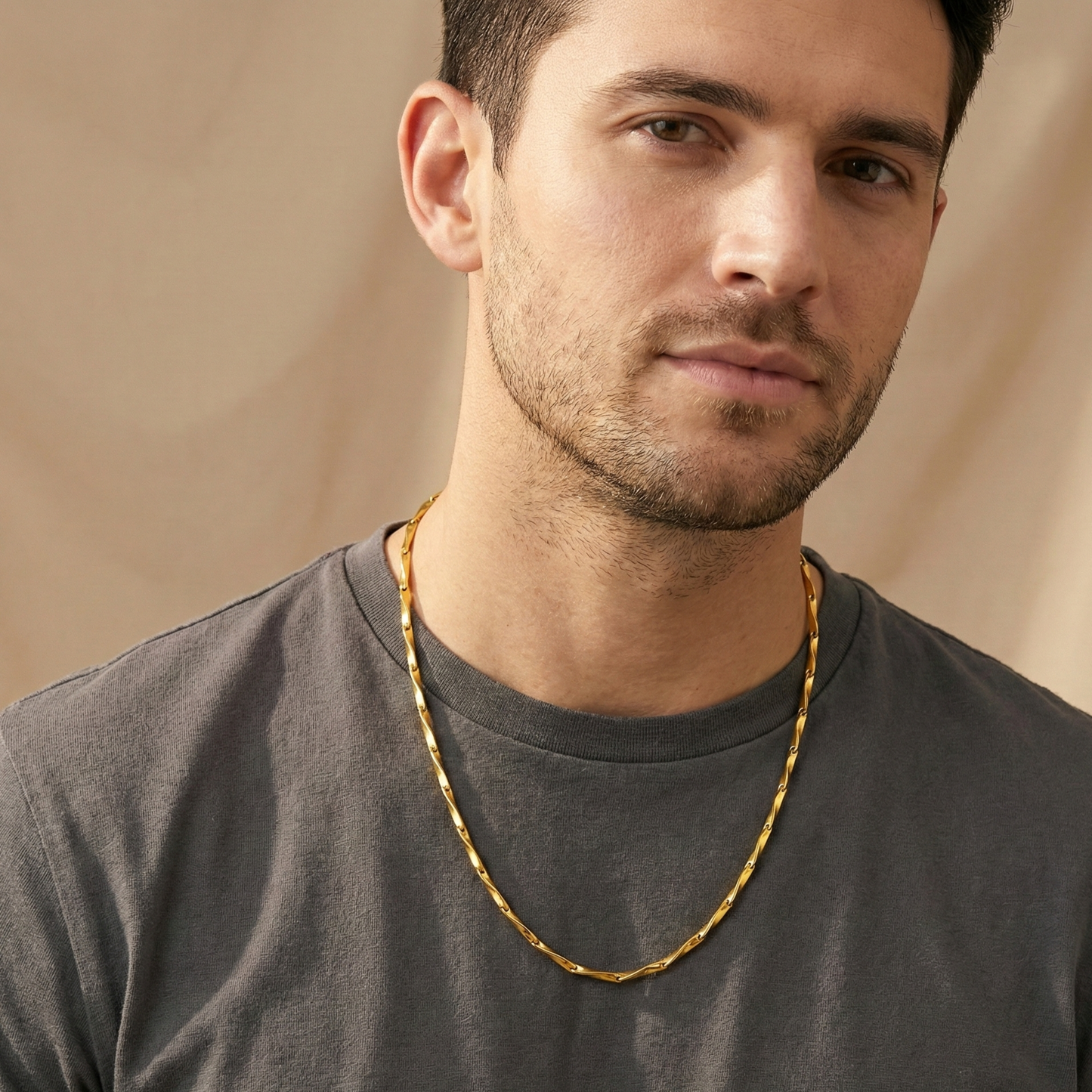 Men-18k Gold Plated Anti Tarnish Cuboids Link Chain