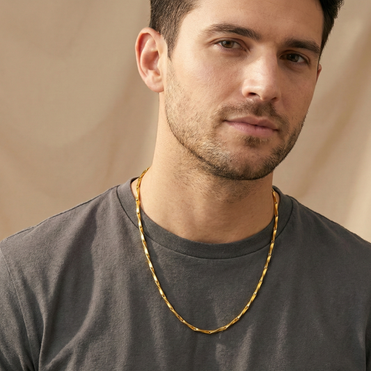 Men-18k Gold Plated Anti Tarnish Cuboids Link Chain