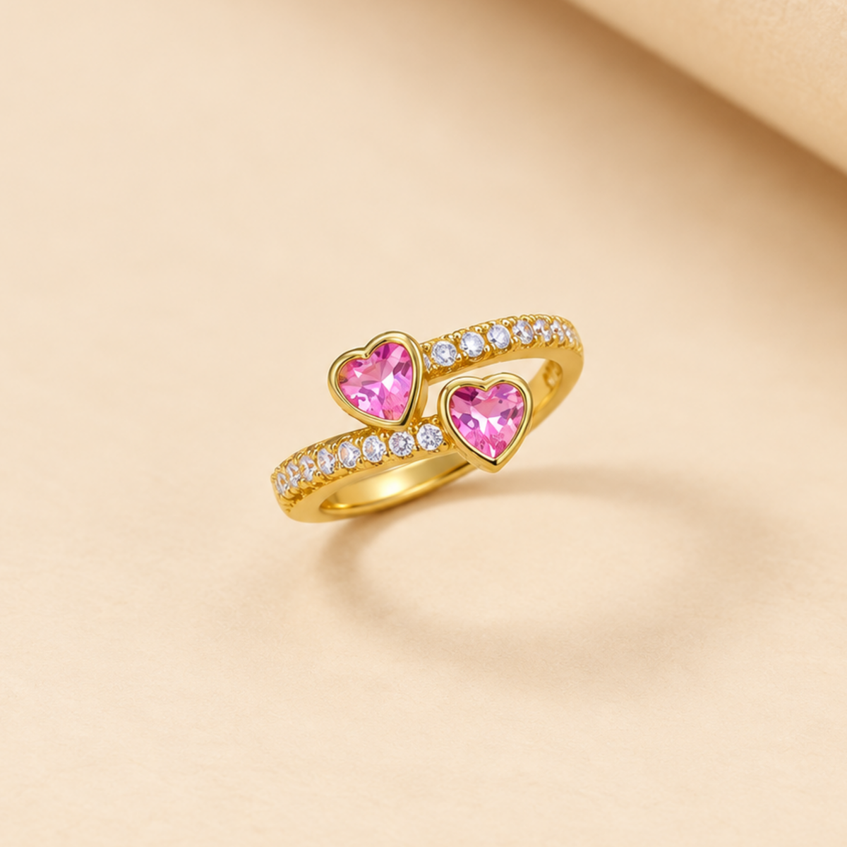 18K Gold-Plated Pink Heart Stone Ring