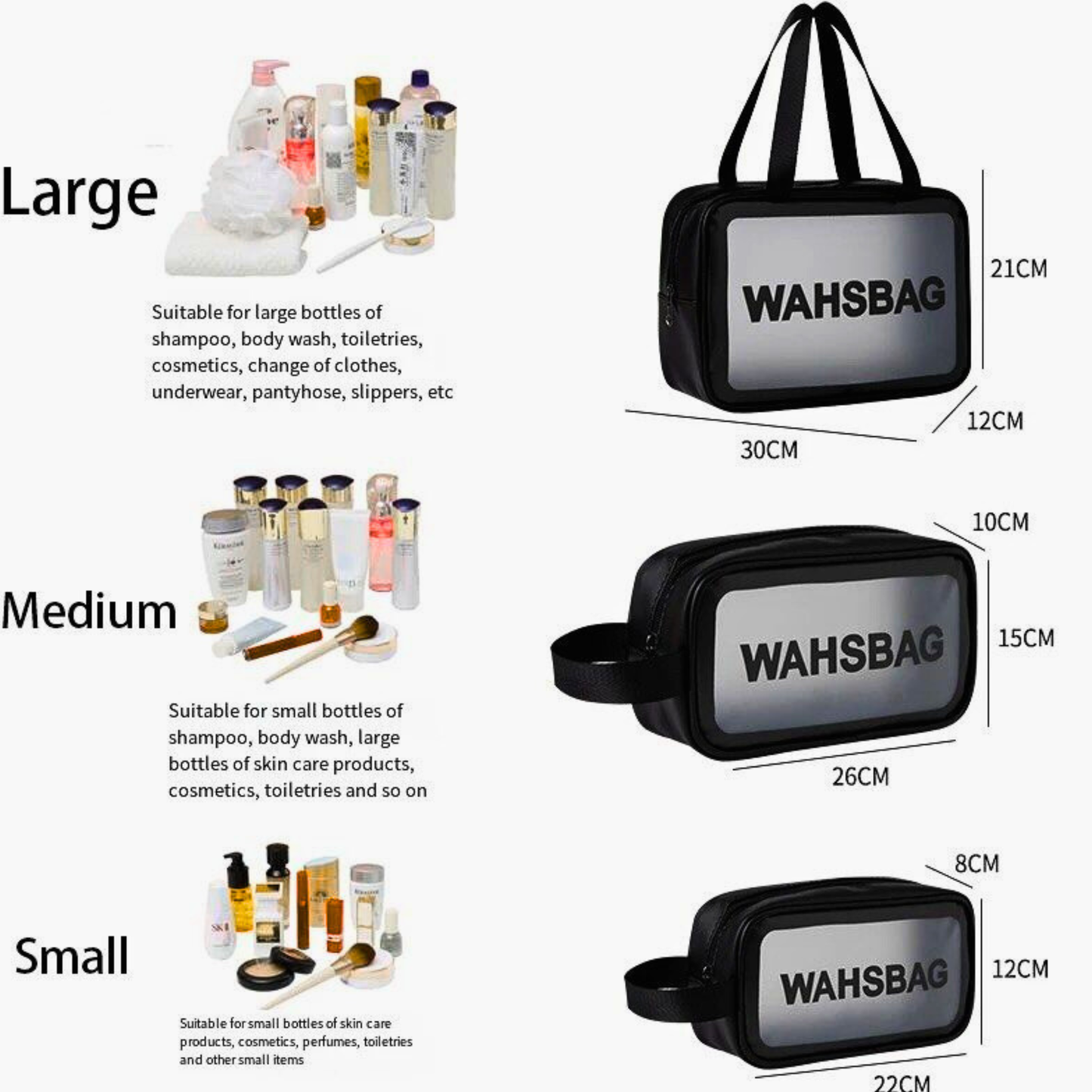 Just Rs 329 3PCS Toiletry Bag Set-Clear Wash Bag Transparen