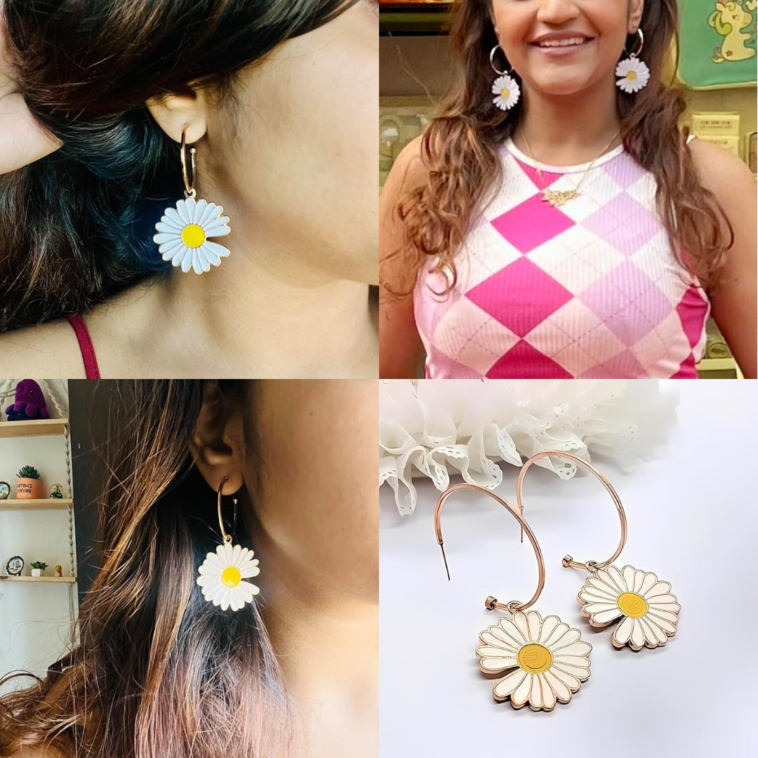 Daisy Flower White Earring