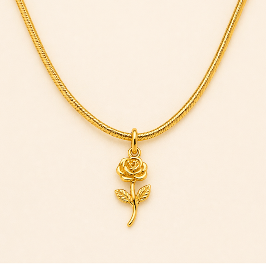 18K Gold Plated Royal Rose Charm Necklace