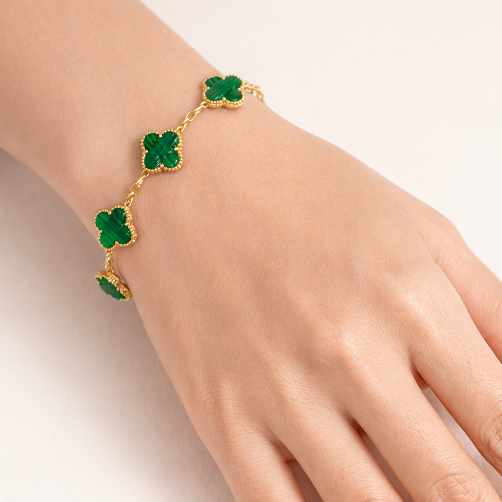 18k Gold Plated Green Clover Wraparound Bracelet