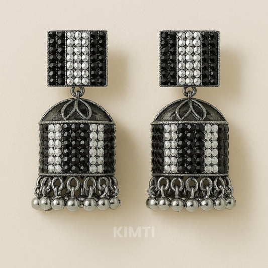 Black and White Oxidised Jhumka Earring