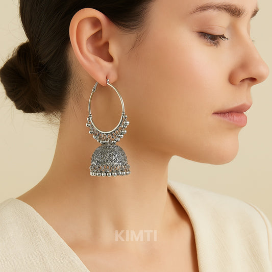 Silver Oxidised Jhumka Earring
