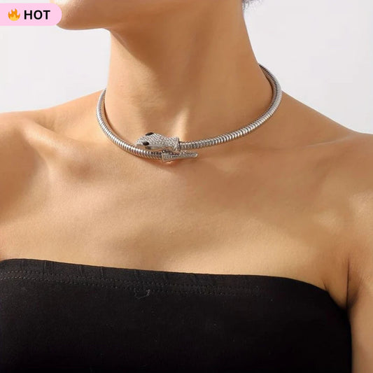 Silver Snake Choker Serpent Necklace