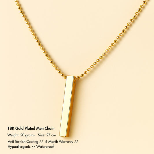 Men- Vertical Gold Bar Pendant Ball Chain