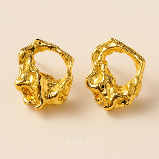 18K Gold Plated Molten Wave Hoops